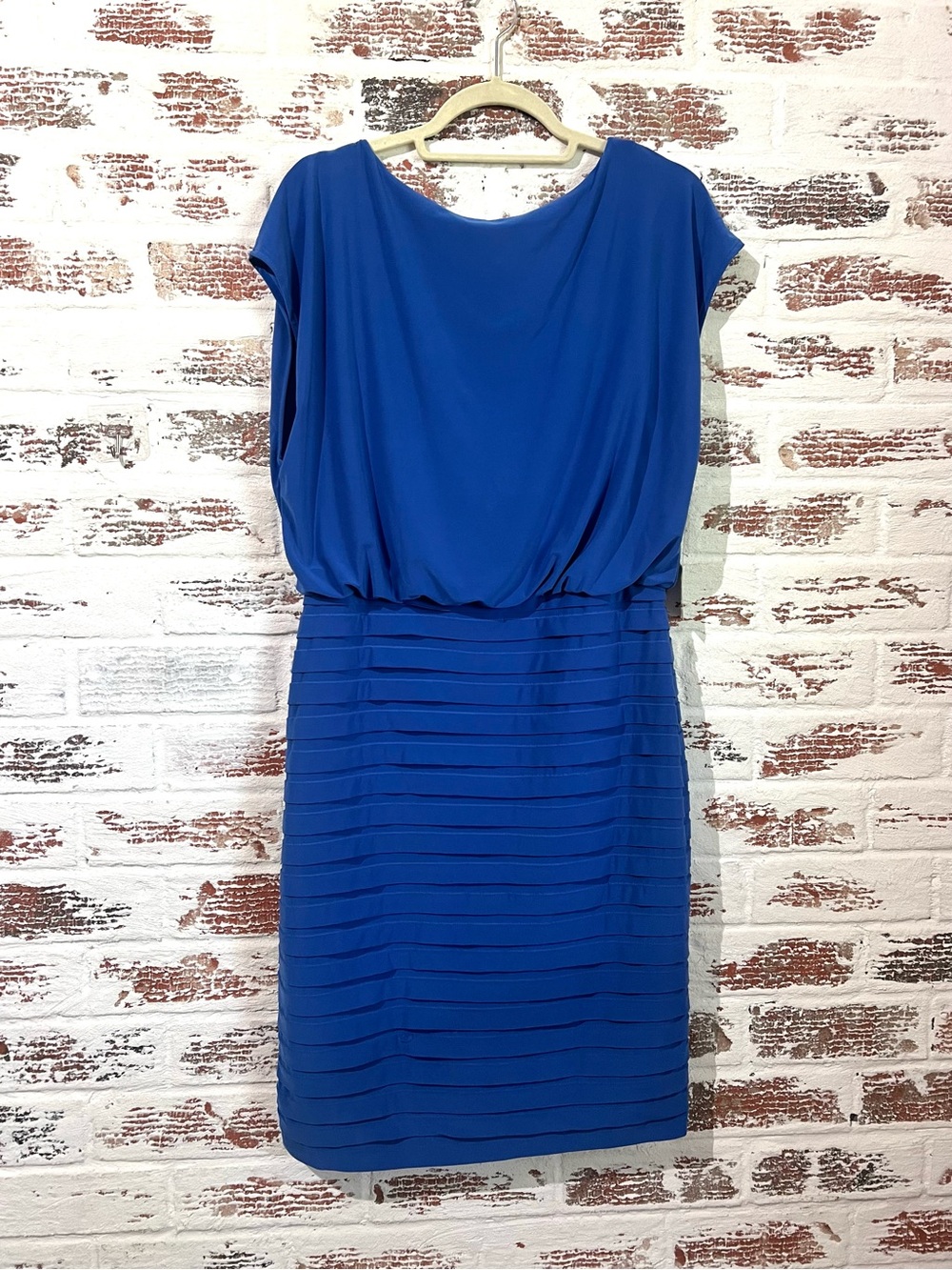 Adrianna Papell Dress Royal Blue Sheath Tiered Skirt Drape Back Cocktail Sz 10